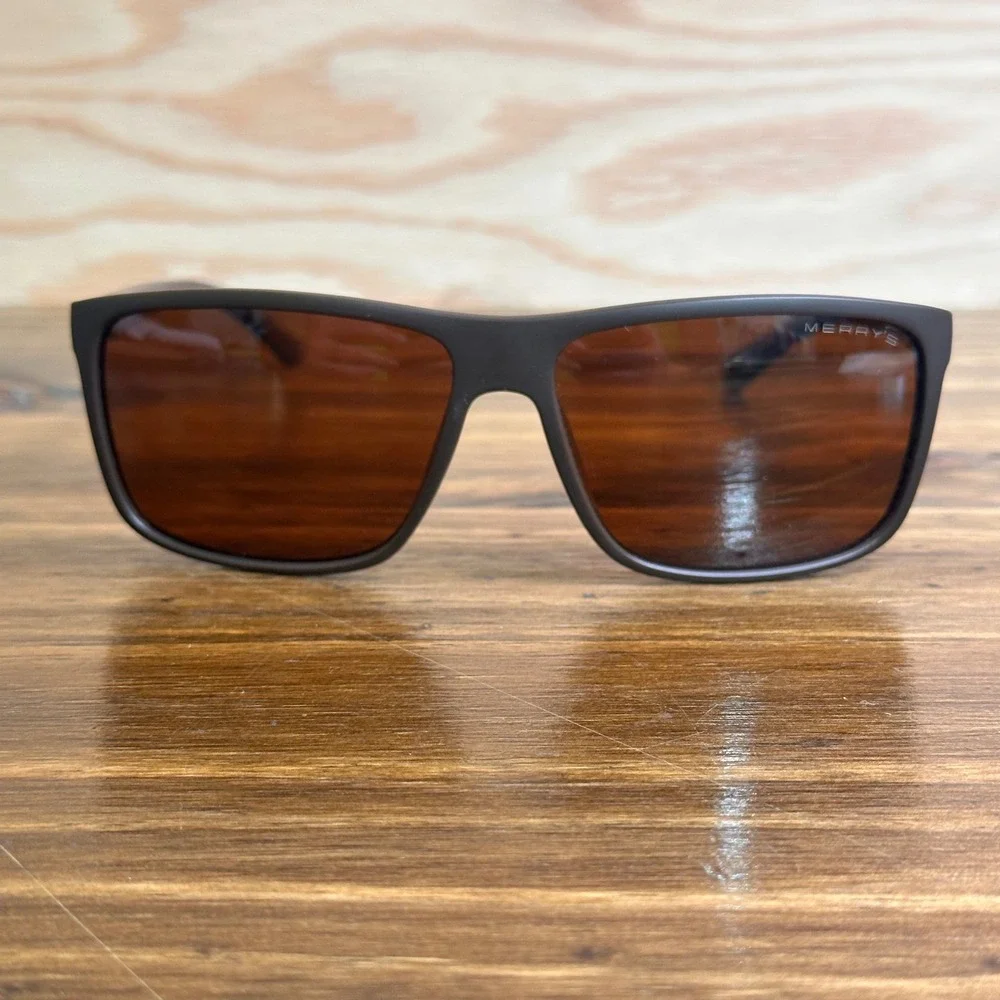 MERRY'S Polarized Sunglasses Matte Brown Rectangular Lens S8225 Design Italy